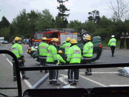 Road Traffic Accident with Inverted VW Sharran, Pump opposite is S141 from Godstone.